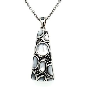 ⚫ Mother-of-Pearl & Marcasite Sterling Silver Necklace